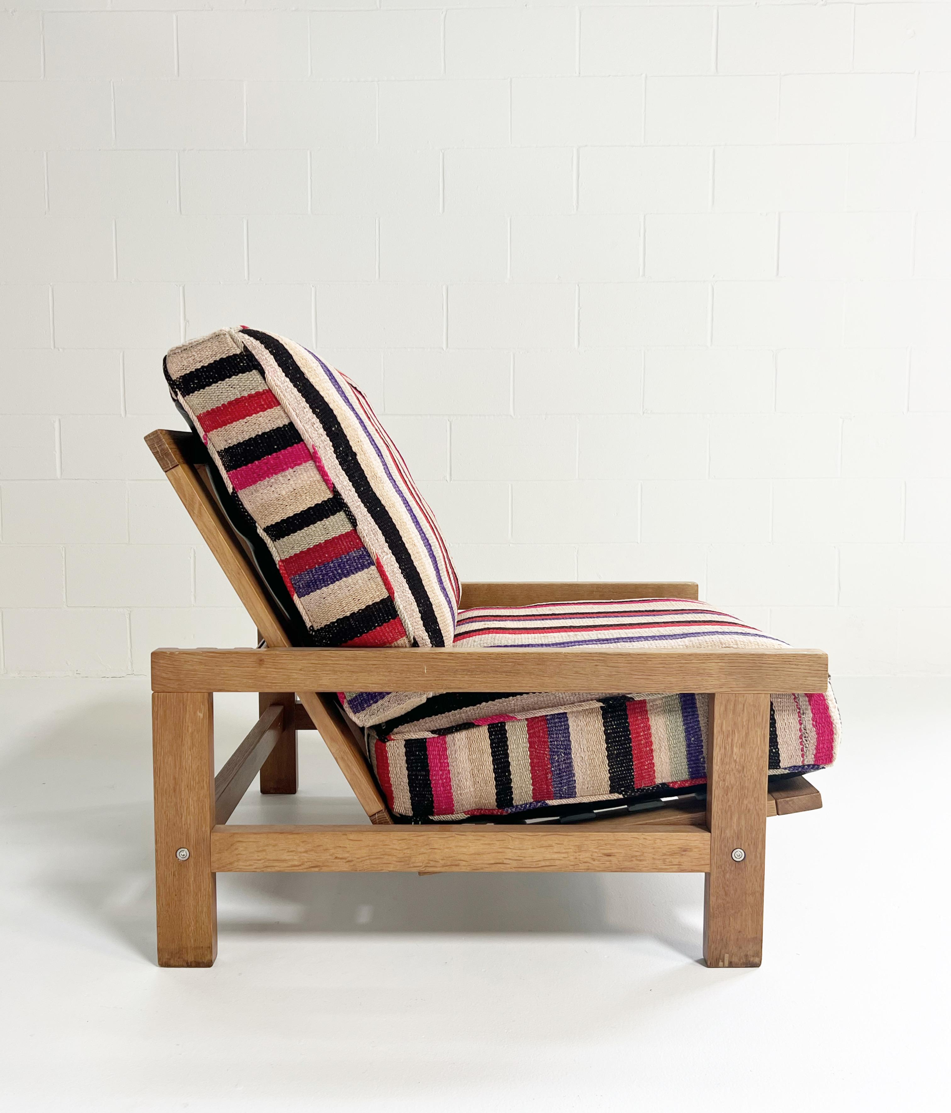 Oak One-of-a-Kind Hans Wegner Model GE 412 Lounge Chair with Custom Frazada Cushions