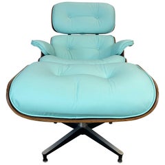 Chaise Longue et Pouf Eames Herman Miller vert menthe avec Cuir Personnalisé