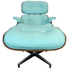 Mint Green Herman Miller Eames Lounge Chair and Ottoman with Custom Leather