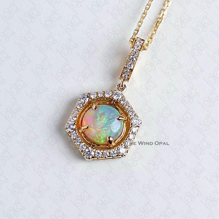 Arts and Crafts One of a Kind Hexagon Two Sides Sime Black Opal Diamond Tsavorite Necklace 18k G For Sale