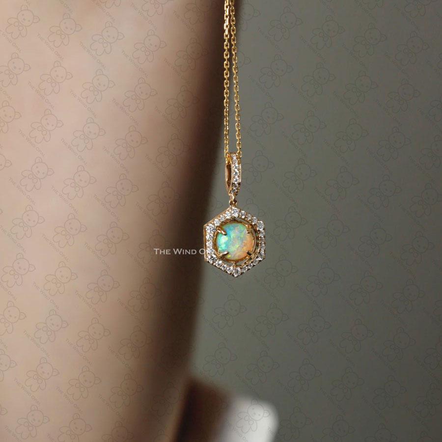 One of a Kind Hexagon Two Sides Sime Black Opal Diamond Tsavorite Necklace 18k G In New Condition For Sale In Suwanee, GA