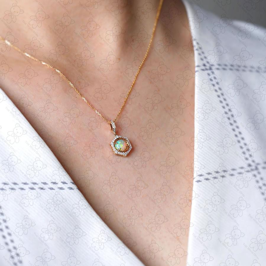 Women's or Men's One of a Kind Hexagon Two Sides Sime Black Opal Diamond Tsavorite Necklace 18k G For Sale