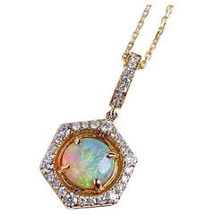 Sechseckige, einzigartige Halskette, schwarzer Opal, schwarzer Opal, Diamant, Tsavorit, 18k G, zwei Seiten