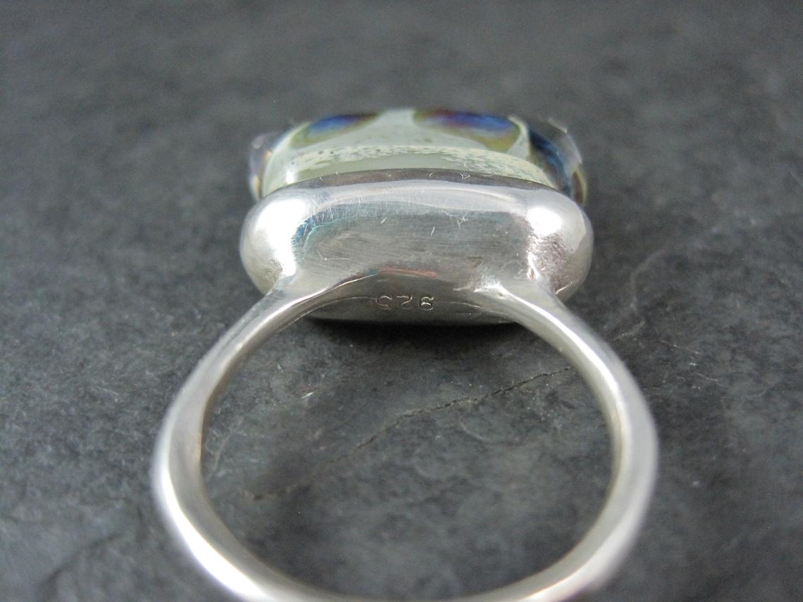 One of a Kind High Set Sterling Silver Art Glass Statement Ring Size 8 In Excellent Condition For Sale In Webster, SD