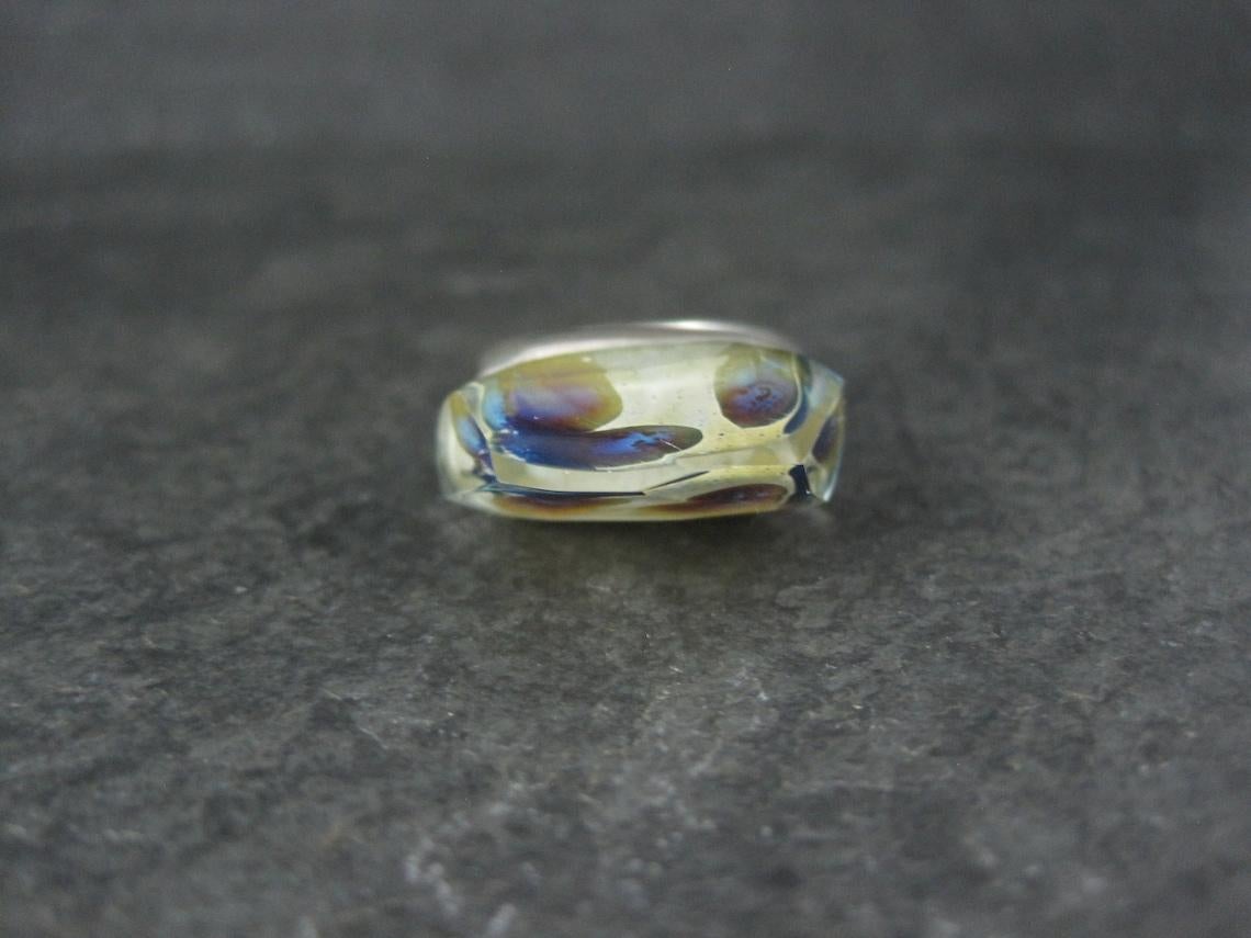 Women's One of a Kind High Set Sterling Silver Art Glass Statement Ring Size 8 For Sale