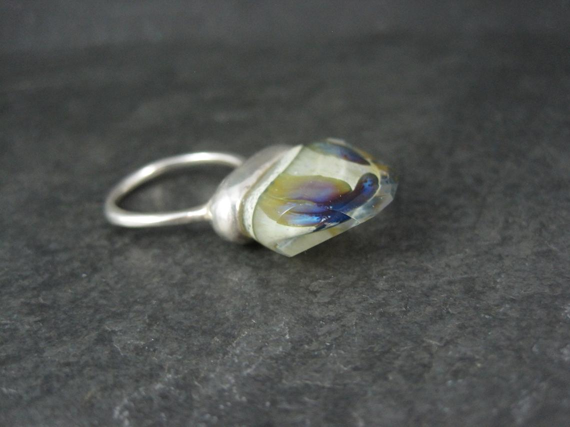 One of a Kind High Set Sterling Silver Art Glass Statement Ring Size 8 For Sale 1
