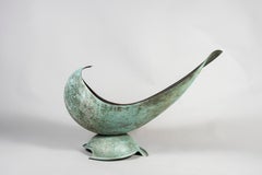 Très grand pot à plantes unique en son genre en laiton patiné signé