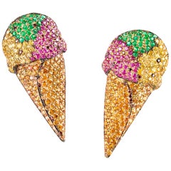 Rosior one-off "Ice Cream" Earrings in Diamonds, Sapphires and Emeralds