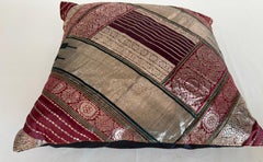 One-of-a-Kind Indian Silk Sari Pillow, Metallic Zari Embroidery, 1980