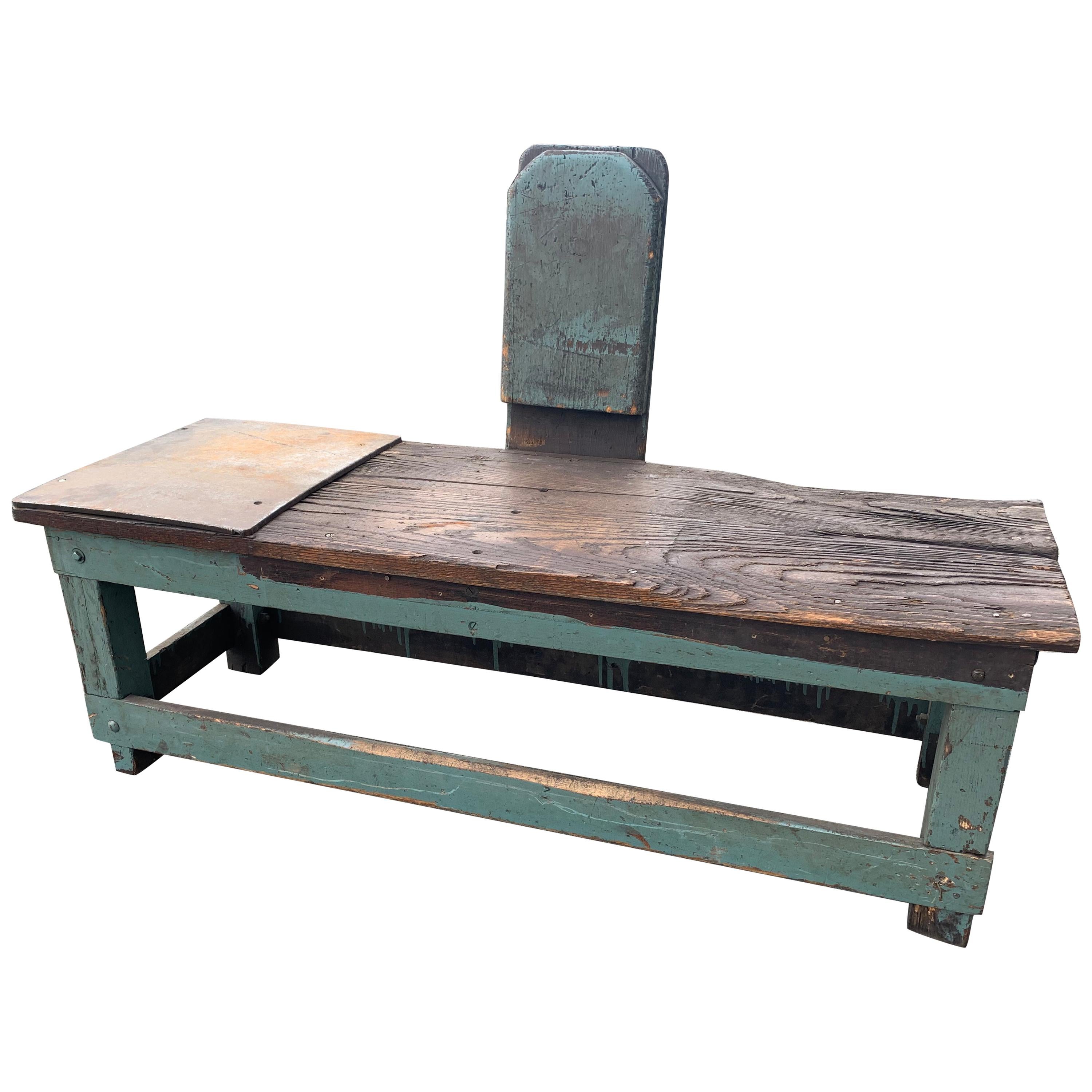 One of a Kind Industrial Distressed and Painted Wood Work Bench