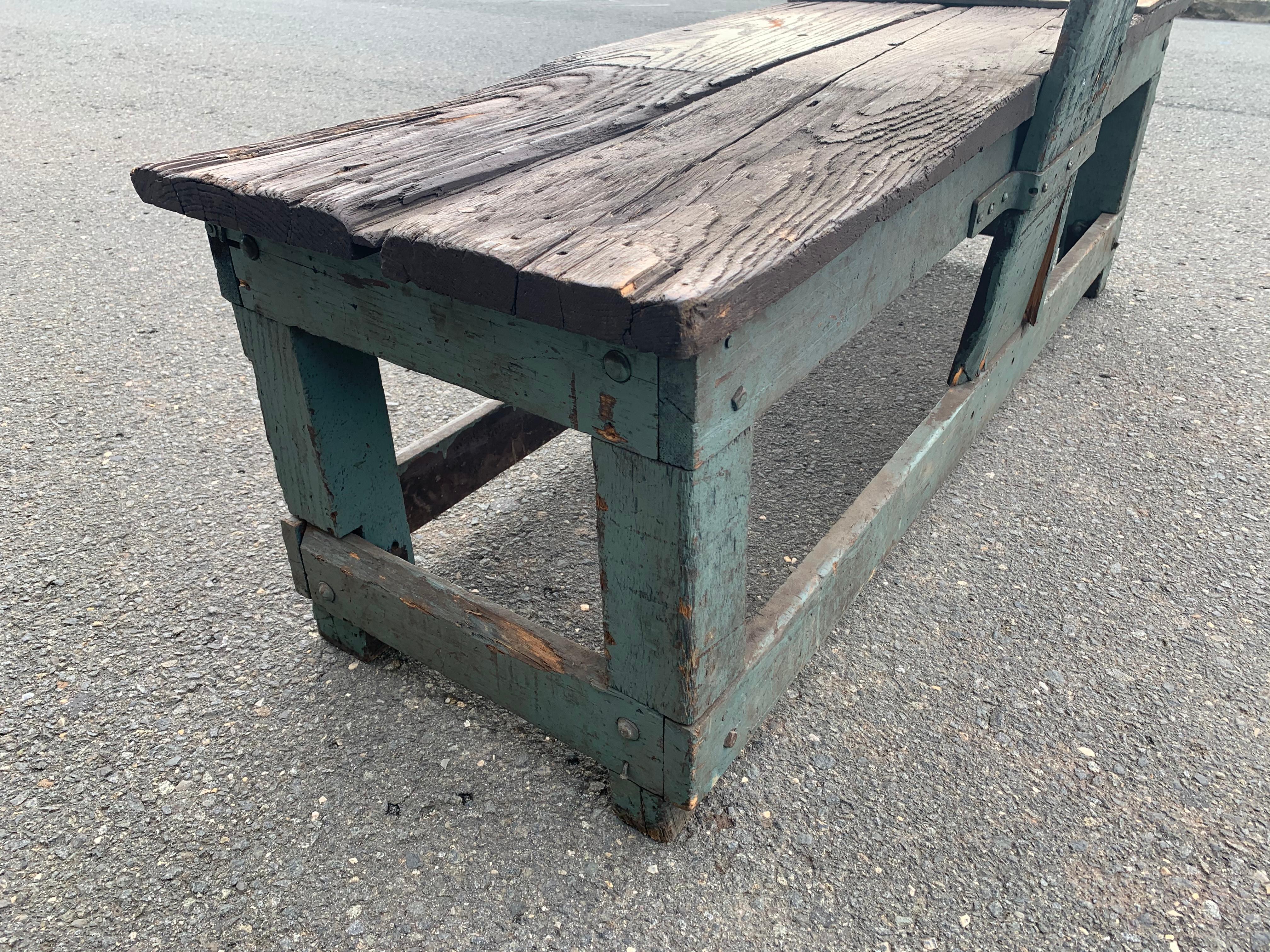 One of a Kind Industrial Distressed and Painted Wood Work Bench 4