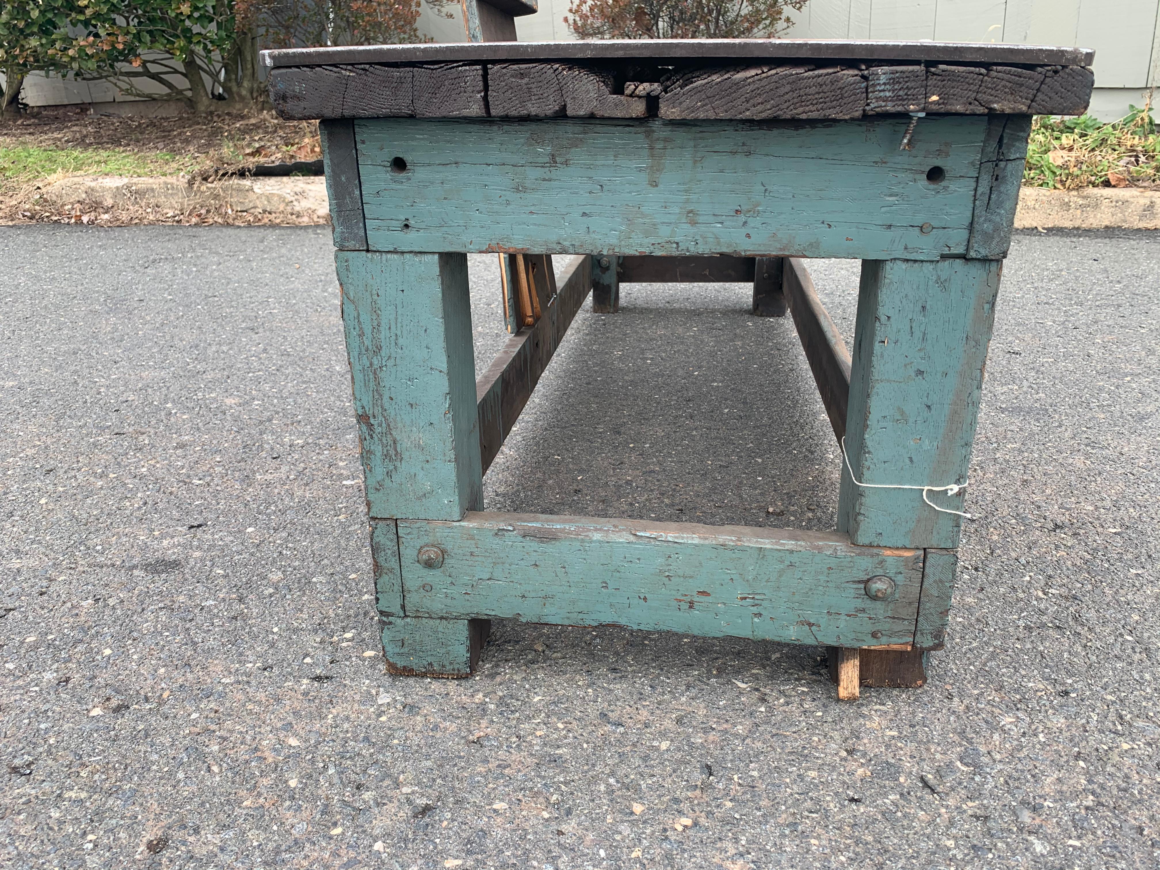 One of a Kind Industrial Distressed and Painted Wood Work Bench 5