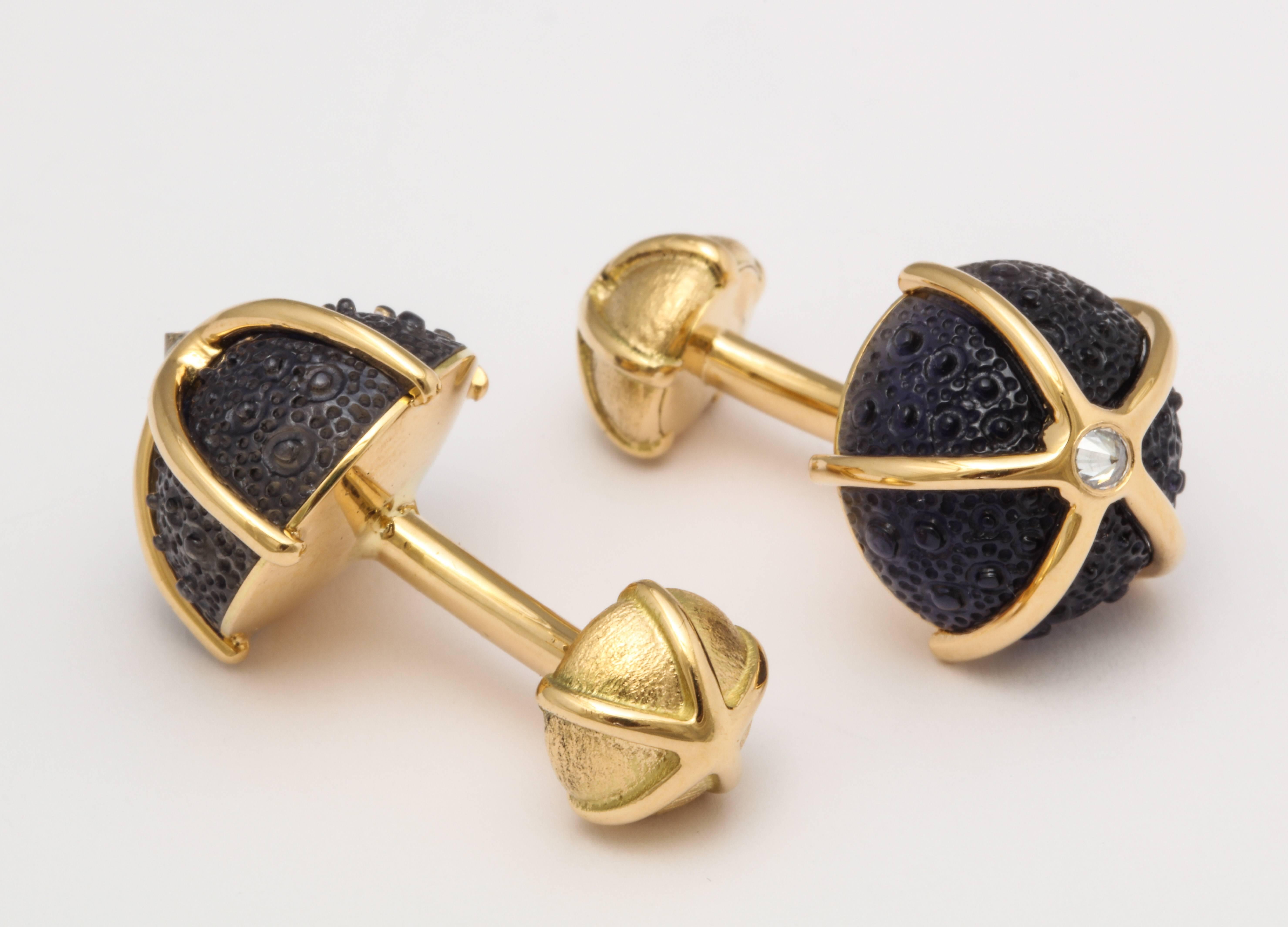 Mixed Cut One of a Kind Iolite and Diamond Sea Urchin Cufflinks by Michael Kanners