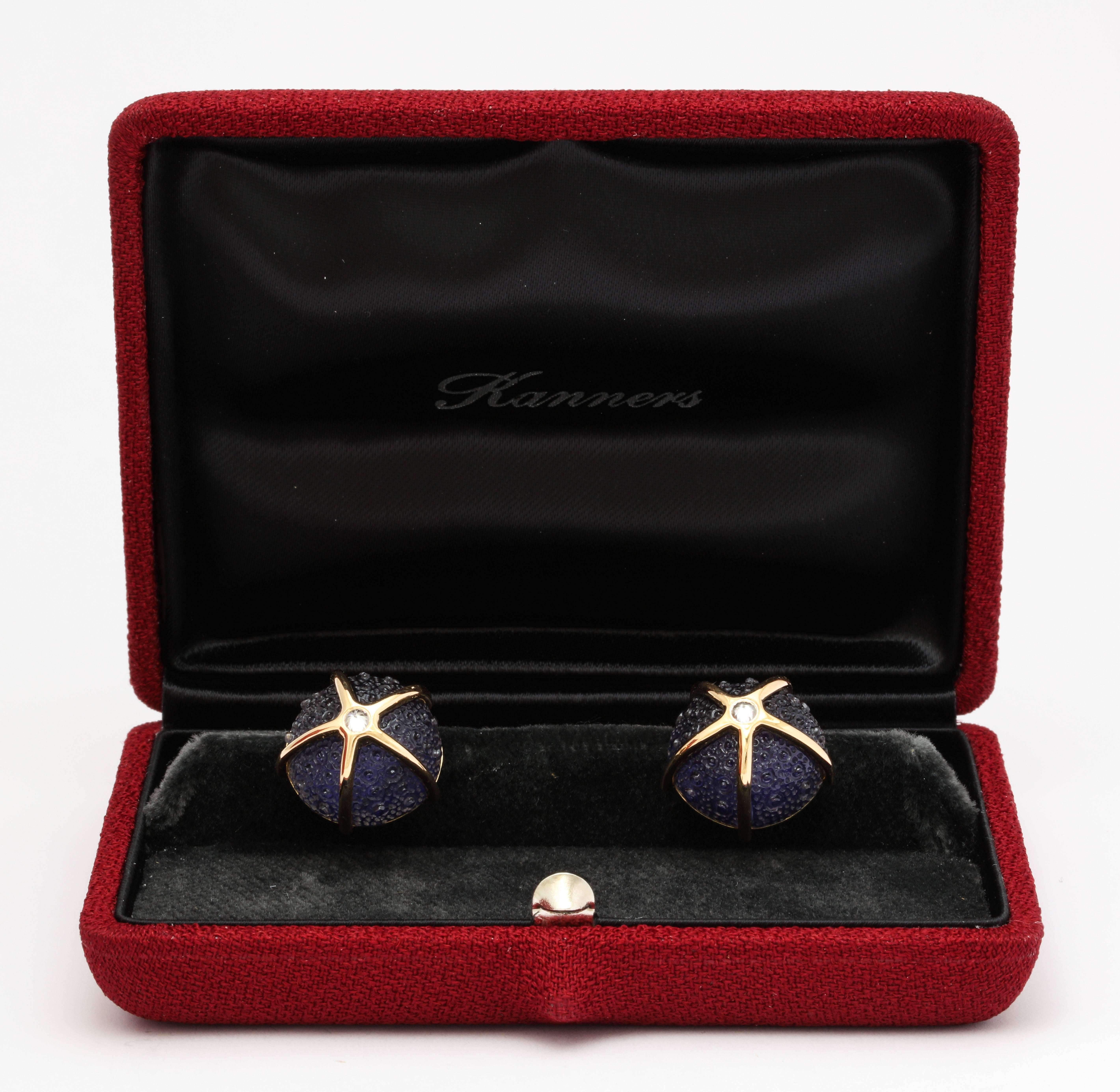One of a Kind Iolite and Diamond Sea Urchin Cufflinks by Michael Kanners 2
