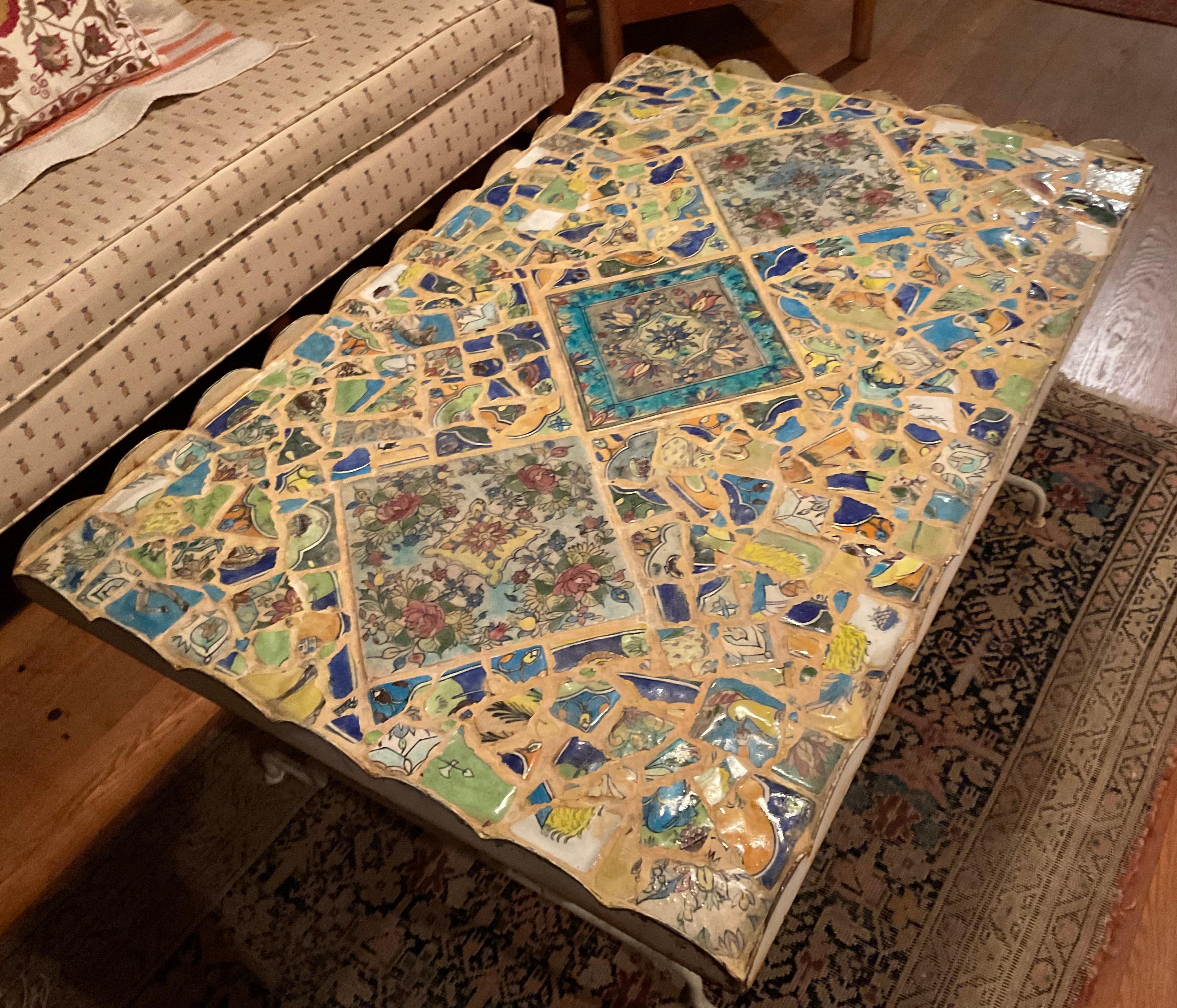 American One of a Kind Iron Persian Tile Coffee Table, by Joseph Malekan For Sale
