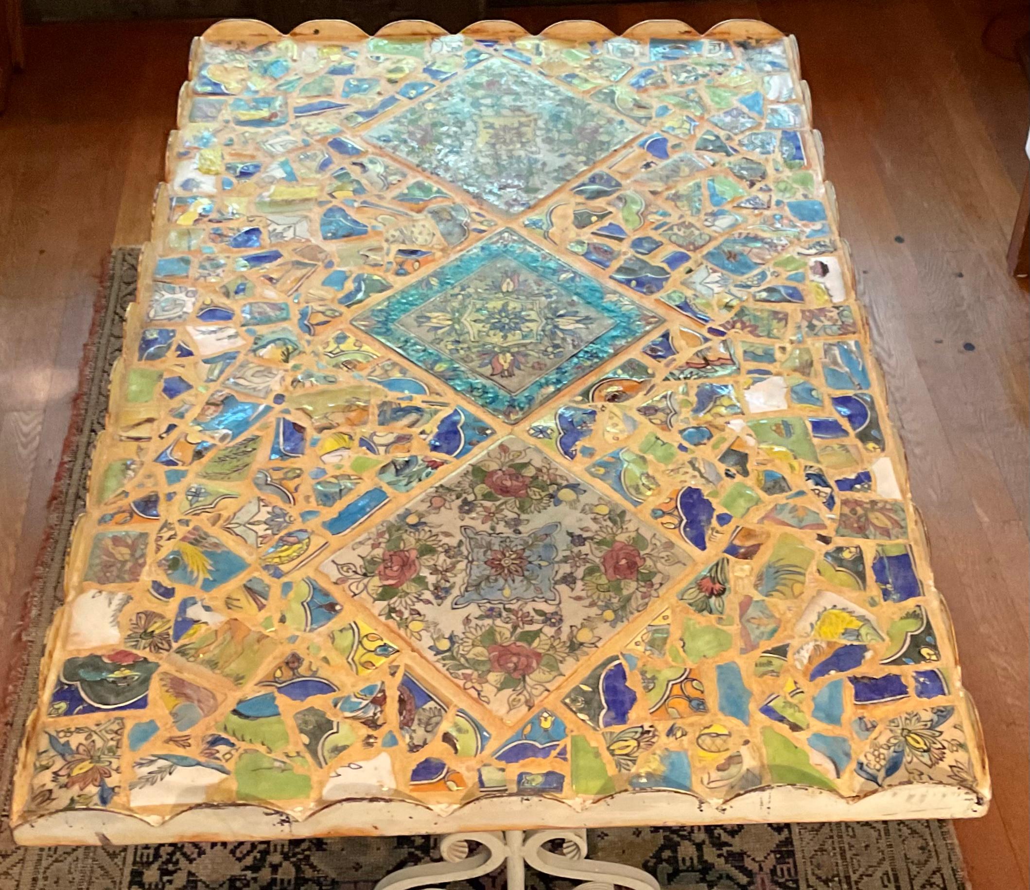 One of a Kind Iron Persian Tile Coffee Table, by Joseph Malekan In Good Condition For Sale In Delray Beach, FL