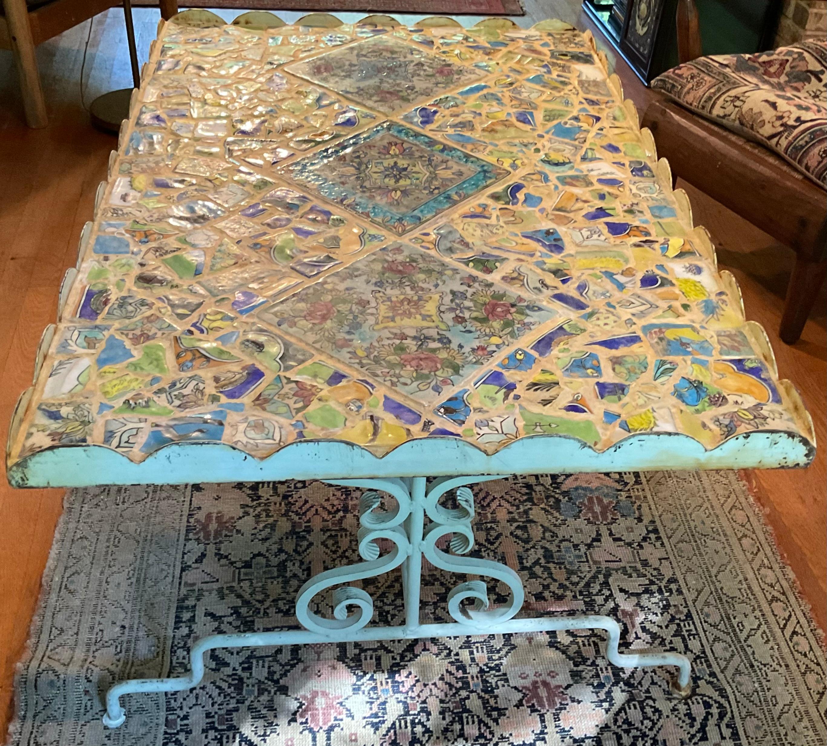 One of a Kind Iron Persian Tile Coffee Table, by Joseph Malekan For Sale 2