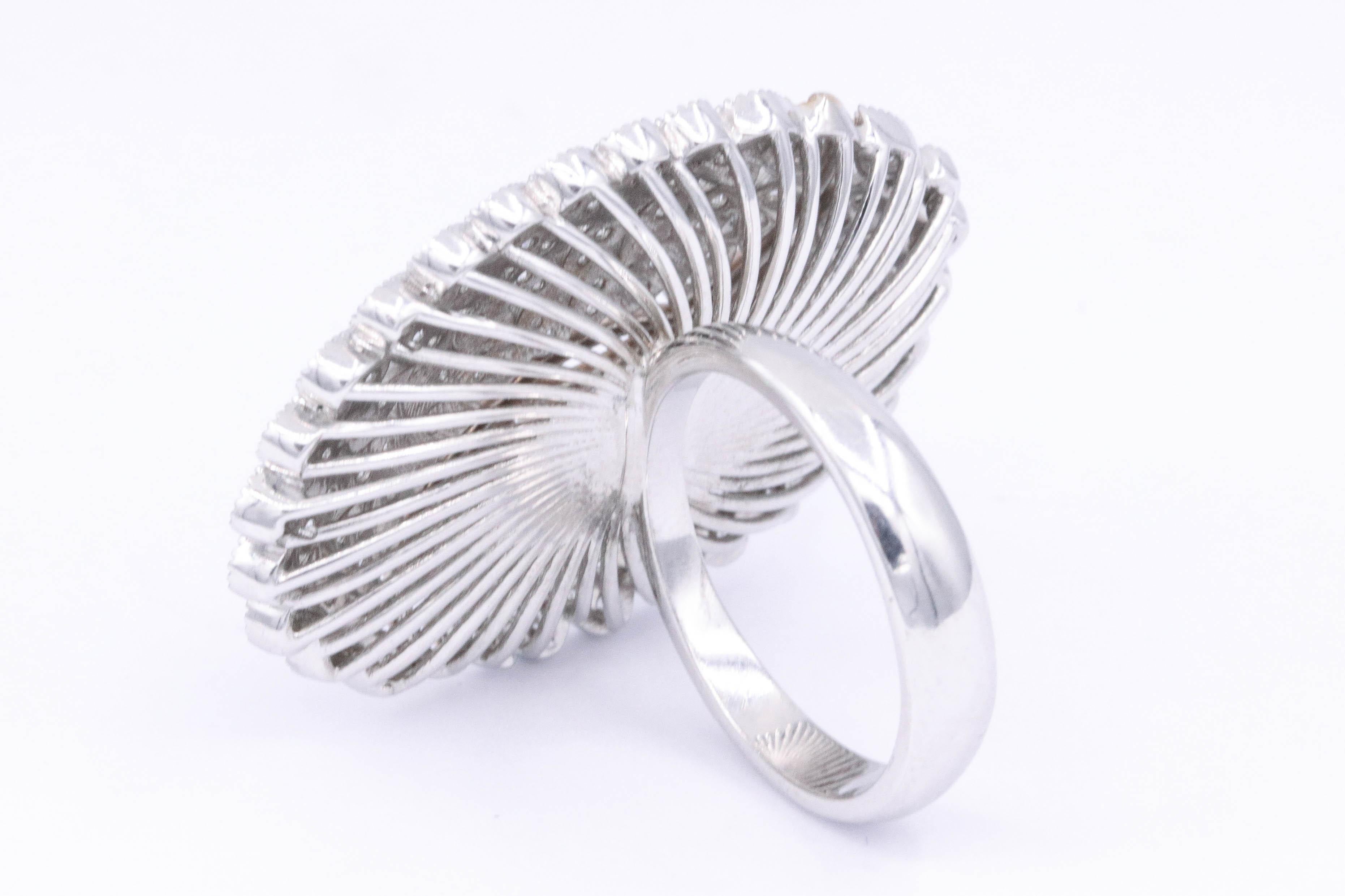 Women's Italian Cocktail Fashion Ring 2.02 Carats 18K White Gold For Sale