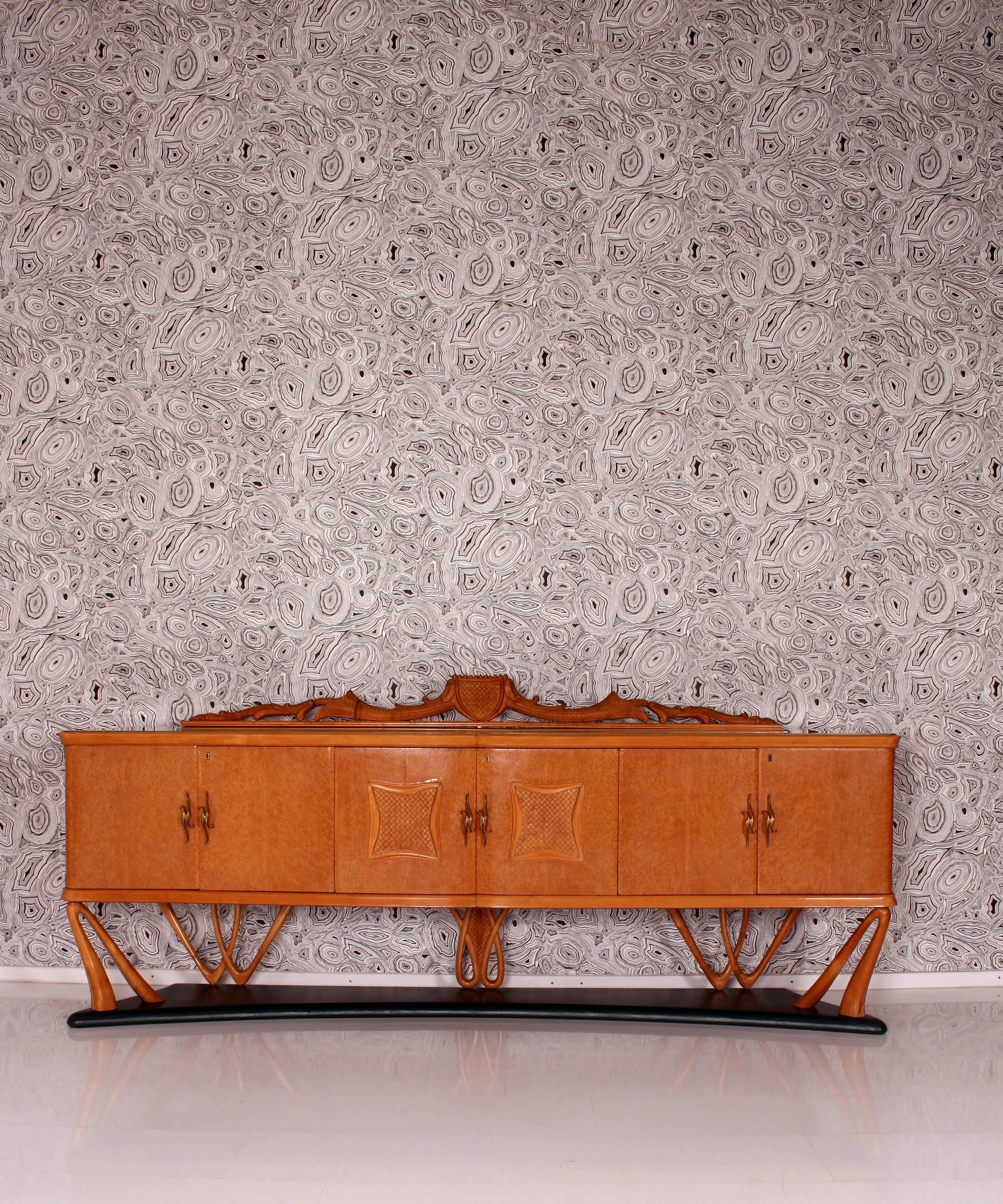 One of a Kind Italian Midcentury Sideboard with Bar Cabinet a. Vittorio Dassi For Sale 13