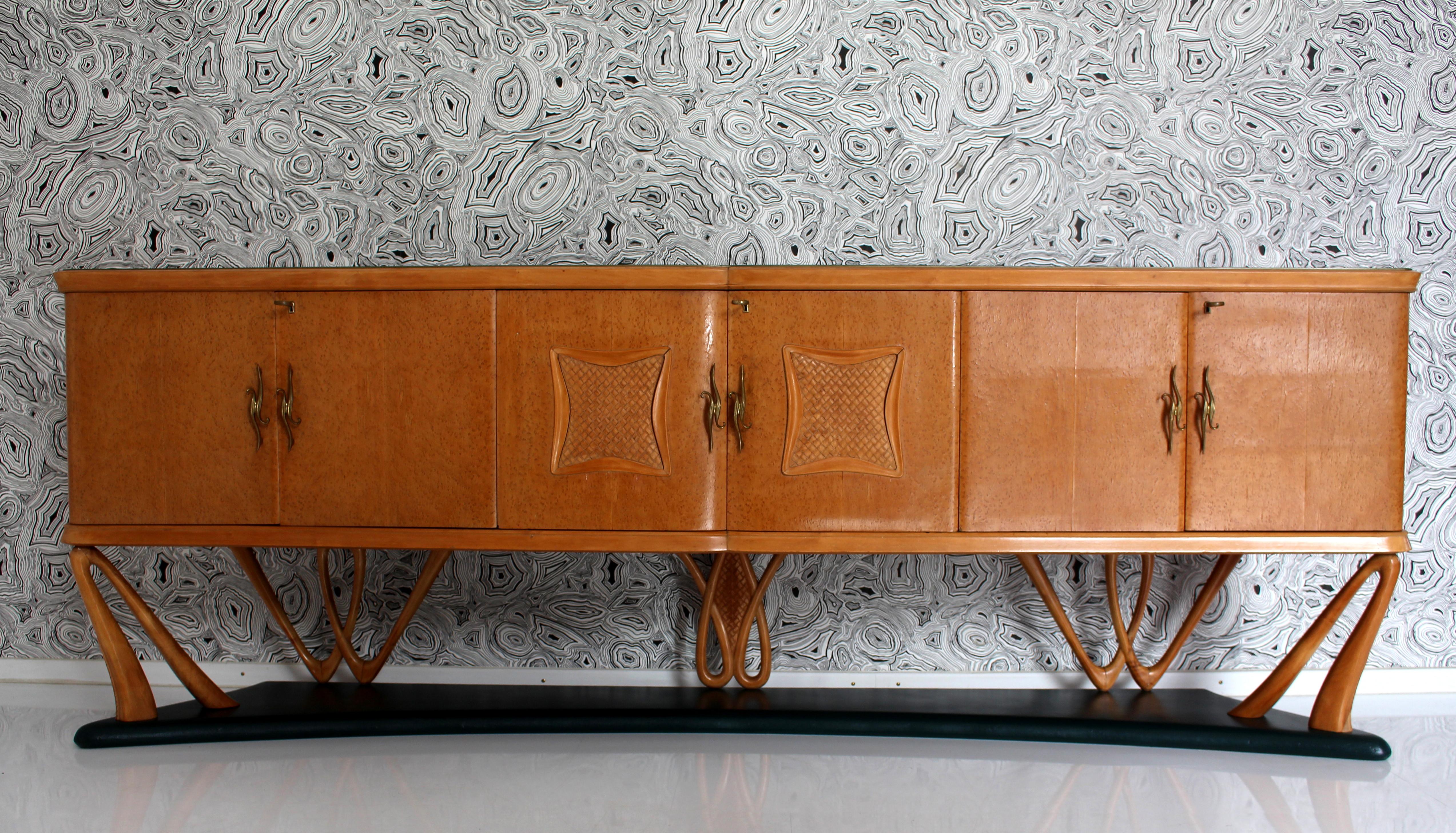 Mid-Century Modern One of a Kind Italian Midcentury Sideboard with Bar Cabinet a. Vittorio Dassi For Sale