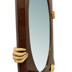 One of a Kind Italian Midcentury Wall Mirror Held by Six Hands Sculptures
