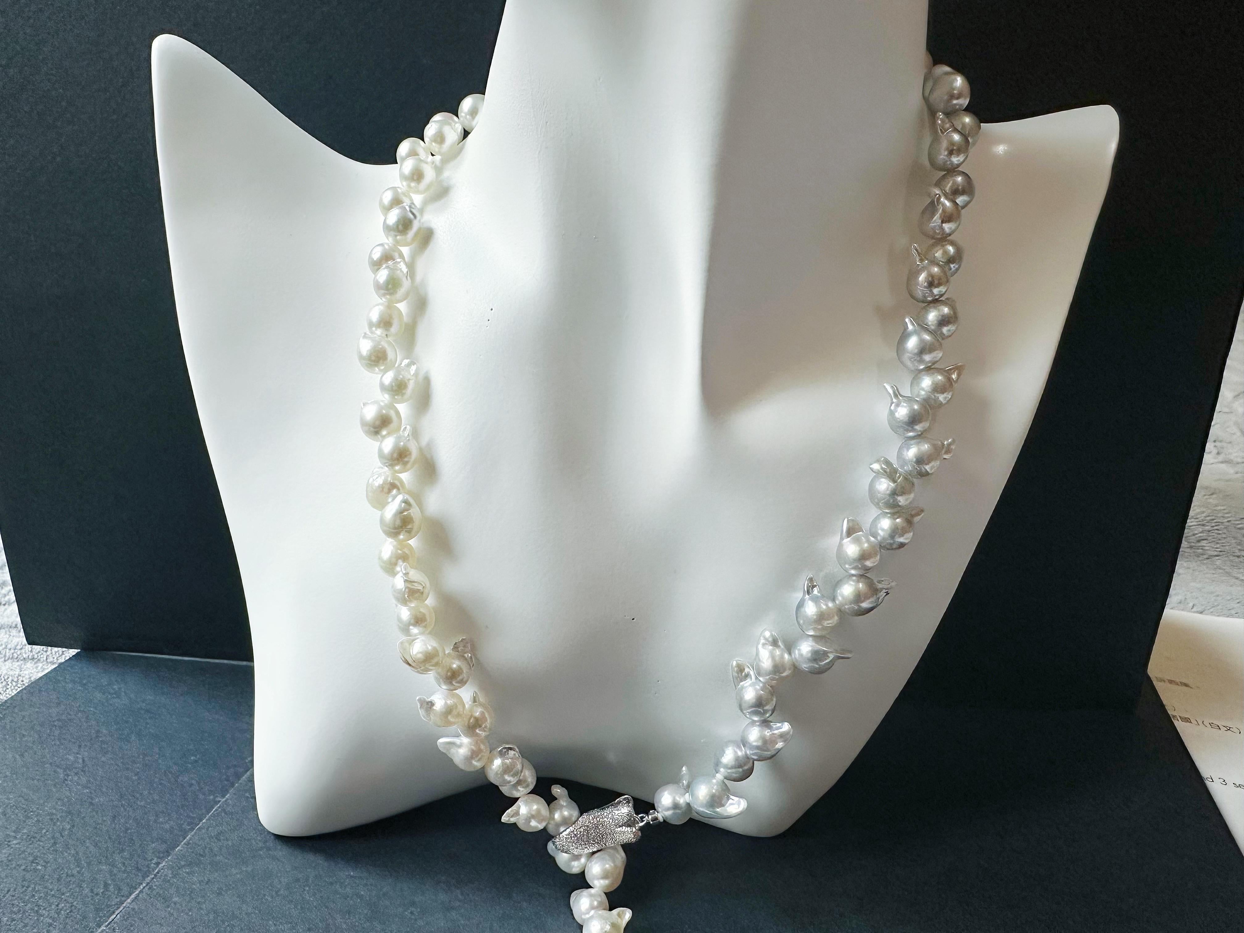 One-of-a-Kind Japan Akoya Pearl Long Necklace Wheat Ear Design For Sale 9