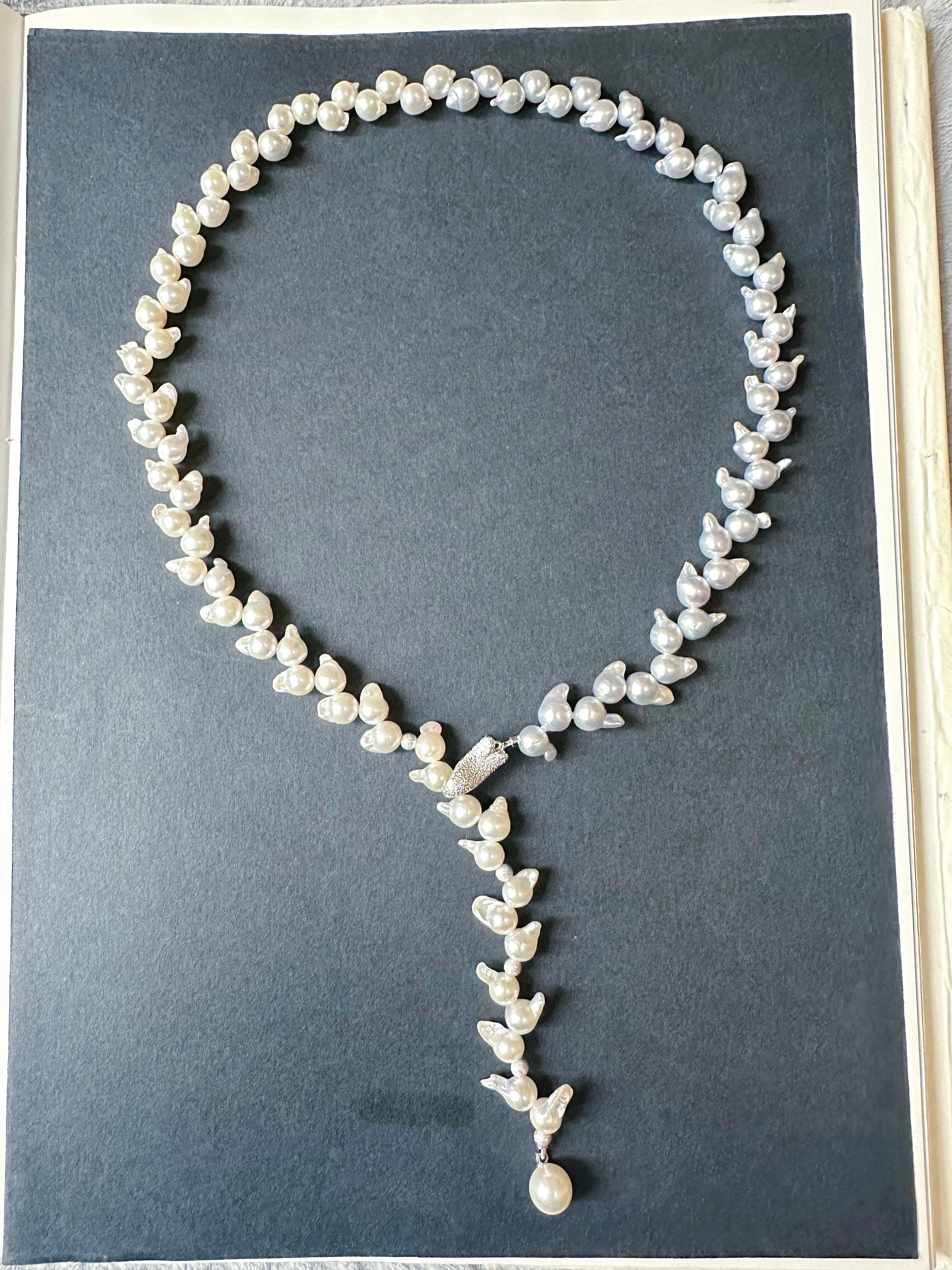 One-of-a-Kind Japan Akoya Pearl Long Necklace Wheat Ear Design For Sale 10
