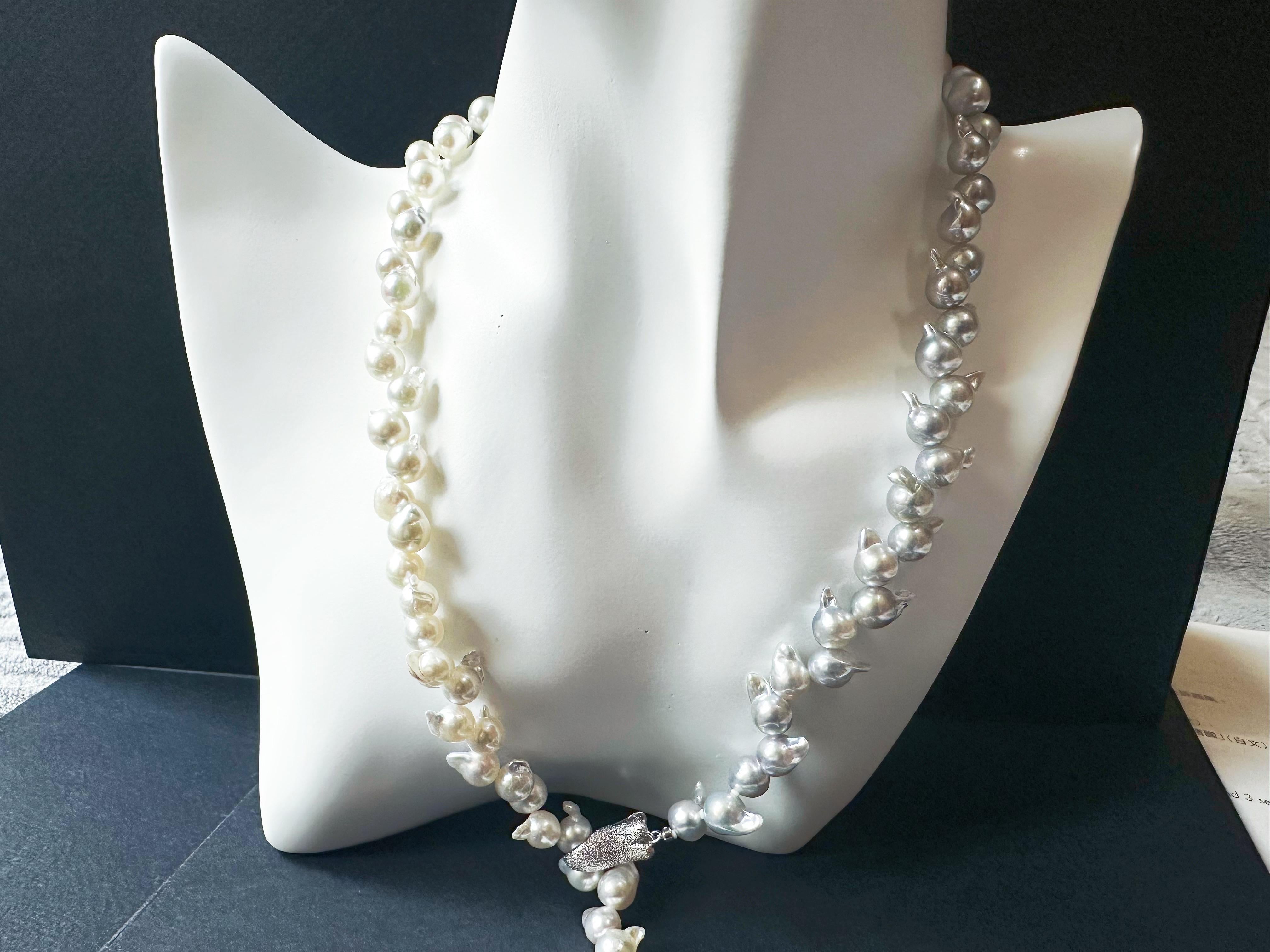 Art Nouveau One-of-a-Kind Japan Akoya Pearl Long Necklace Wheat Ear Design For Sale