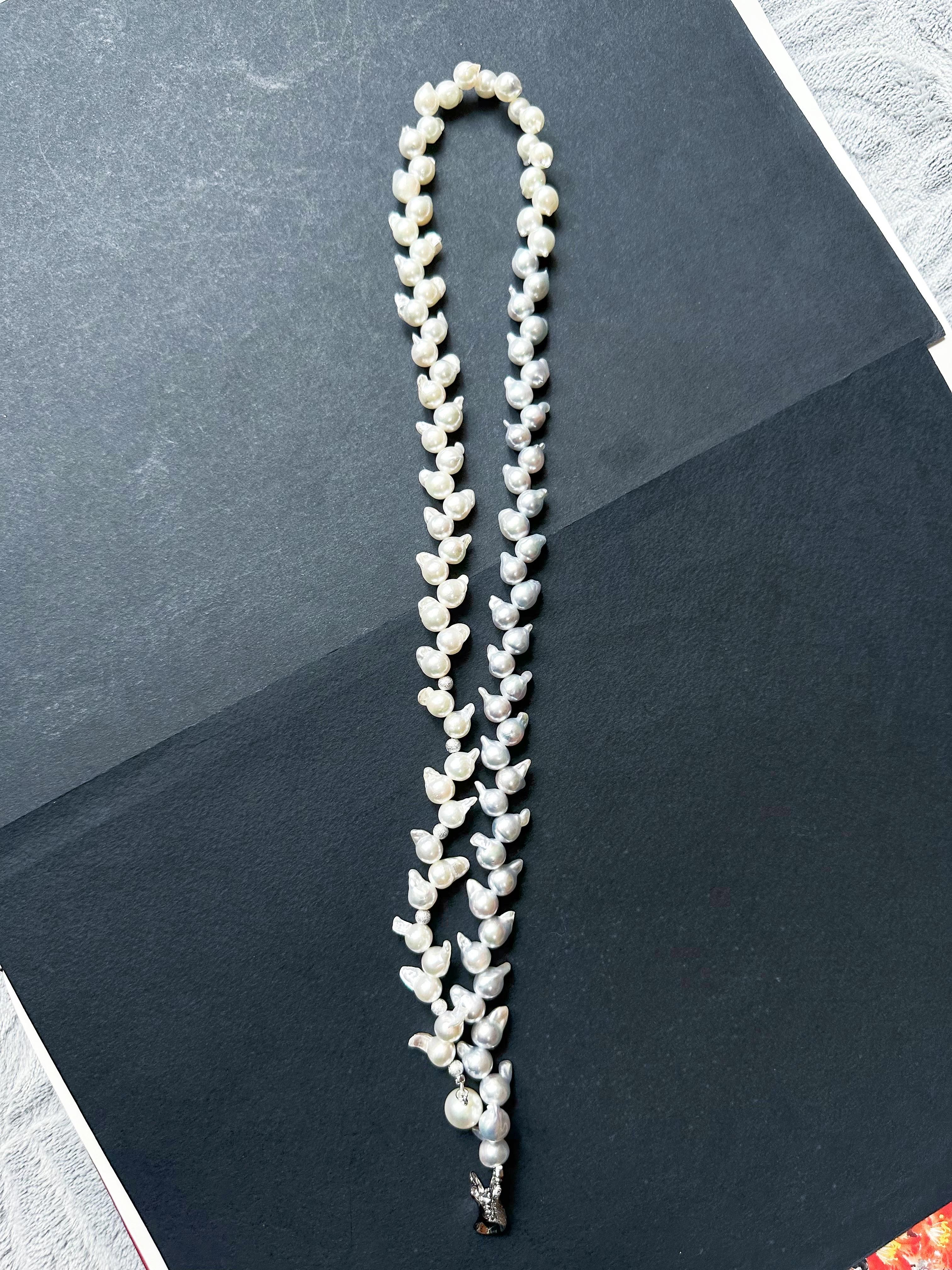 Women's or Men's One-of-a-Kind Japan Akoya Pearl Long Necklace Wheat Ear Design For Sale