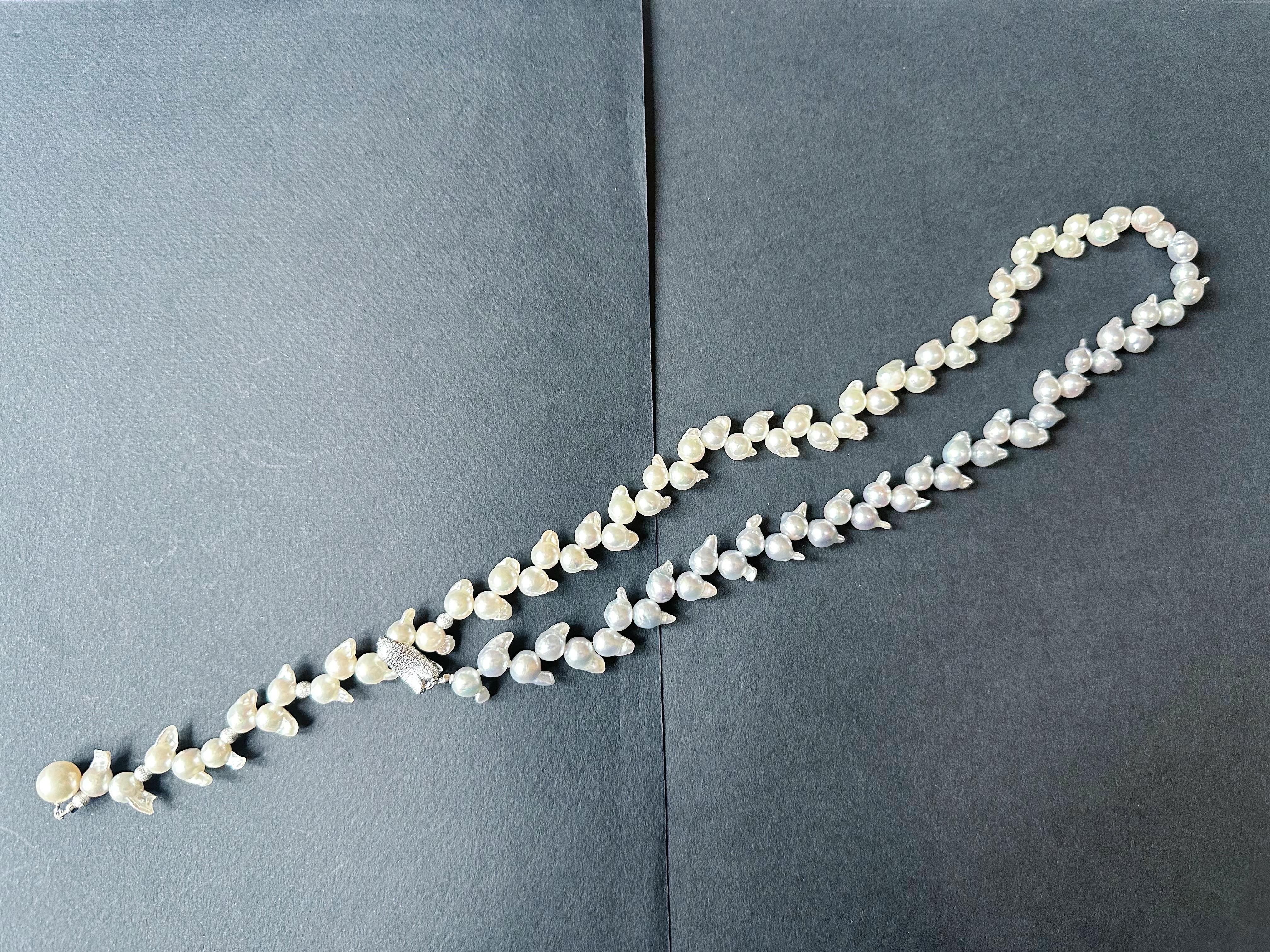 One-of-a-Kind Japan Akoya Pearl Long Necklace Wheat Ear Design For Sale 1