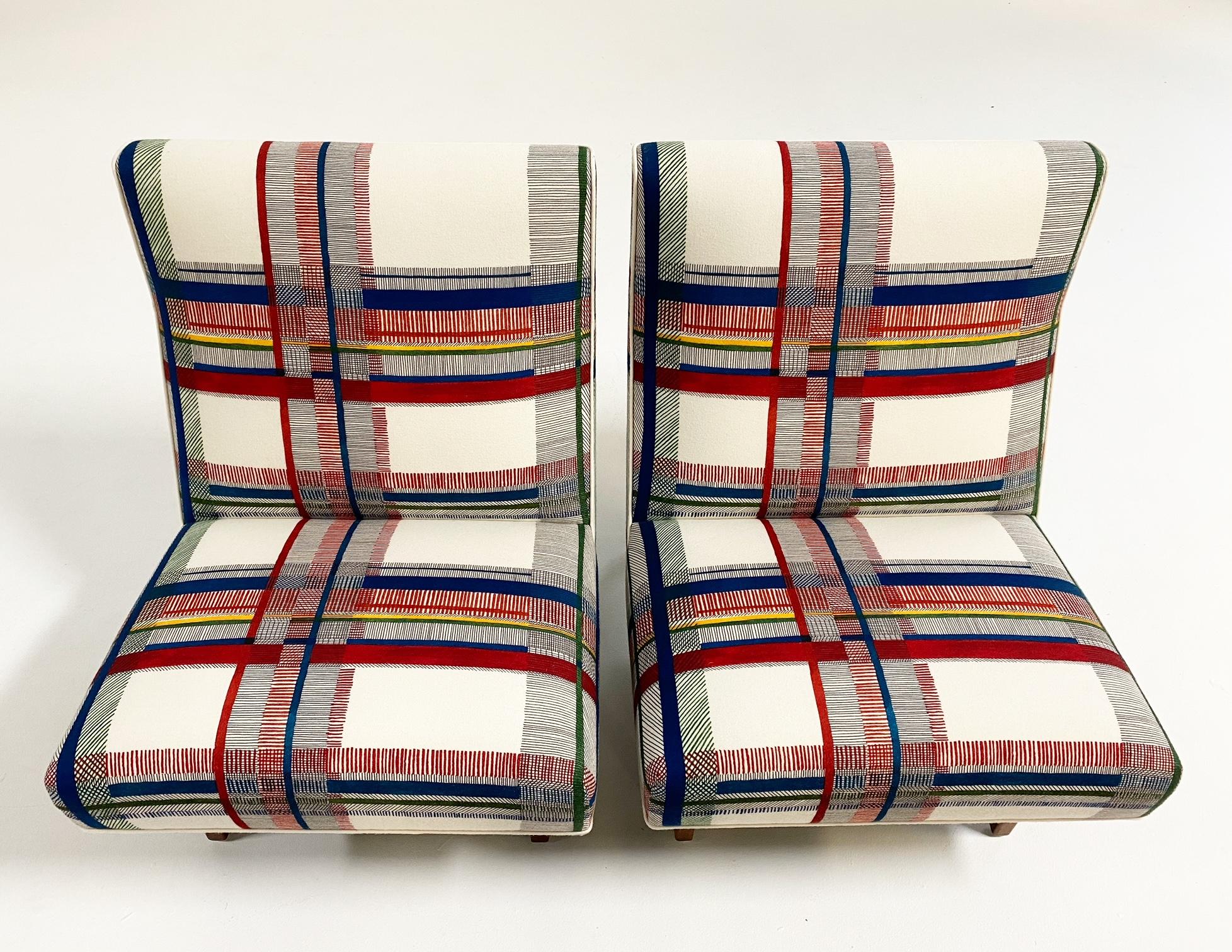 One of a Kind Jens Risom Walnut Slipper Chairs in Hermès Wool, Pair 2