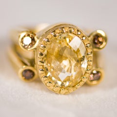 One of a Kind Julia Boss 18K 6 Carat Yellow Sapphire Brown Diamonds Ring