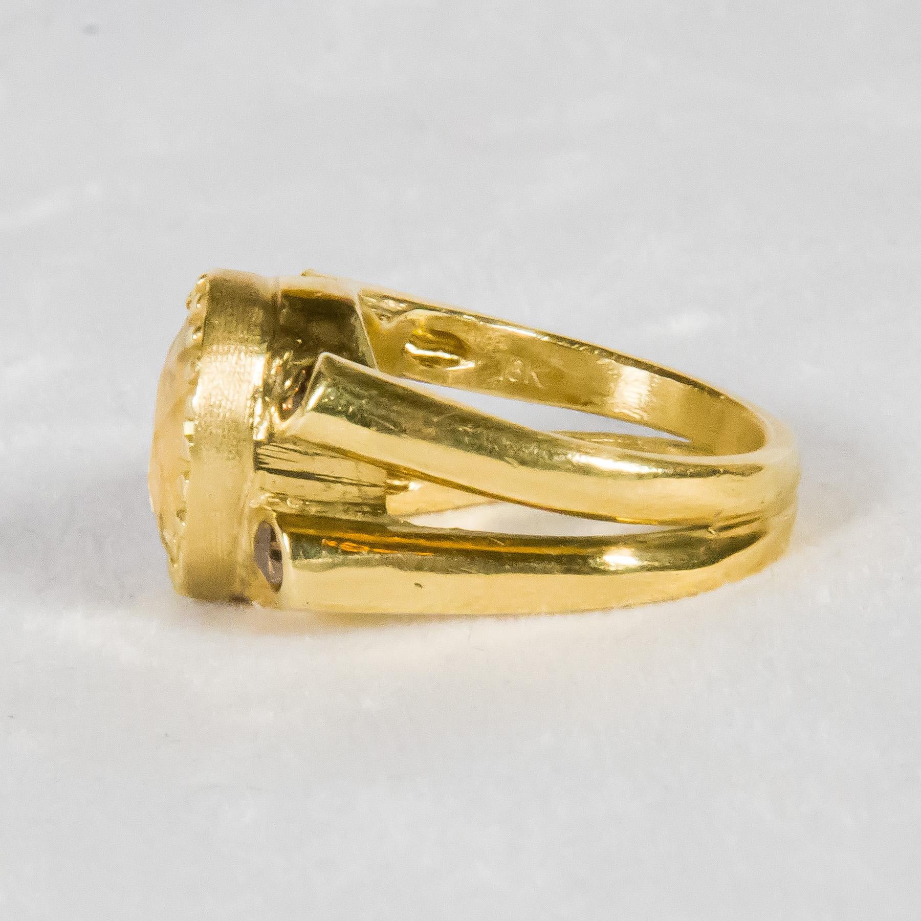 Artisan One of a Kind Julia Boss 18K 6 Carat Yellow Sapphire Brown Diamonds Ring For Sale