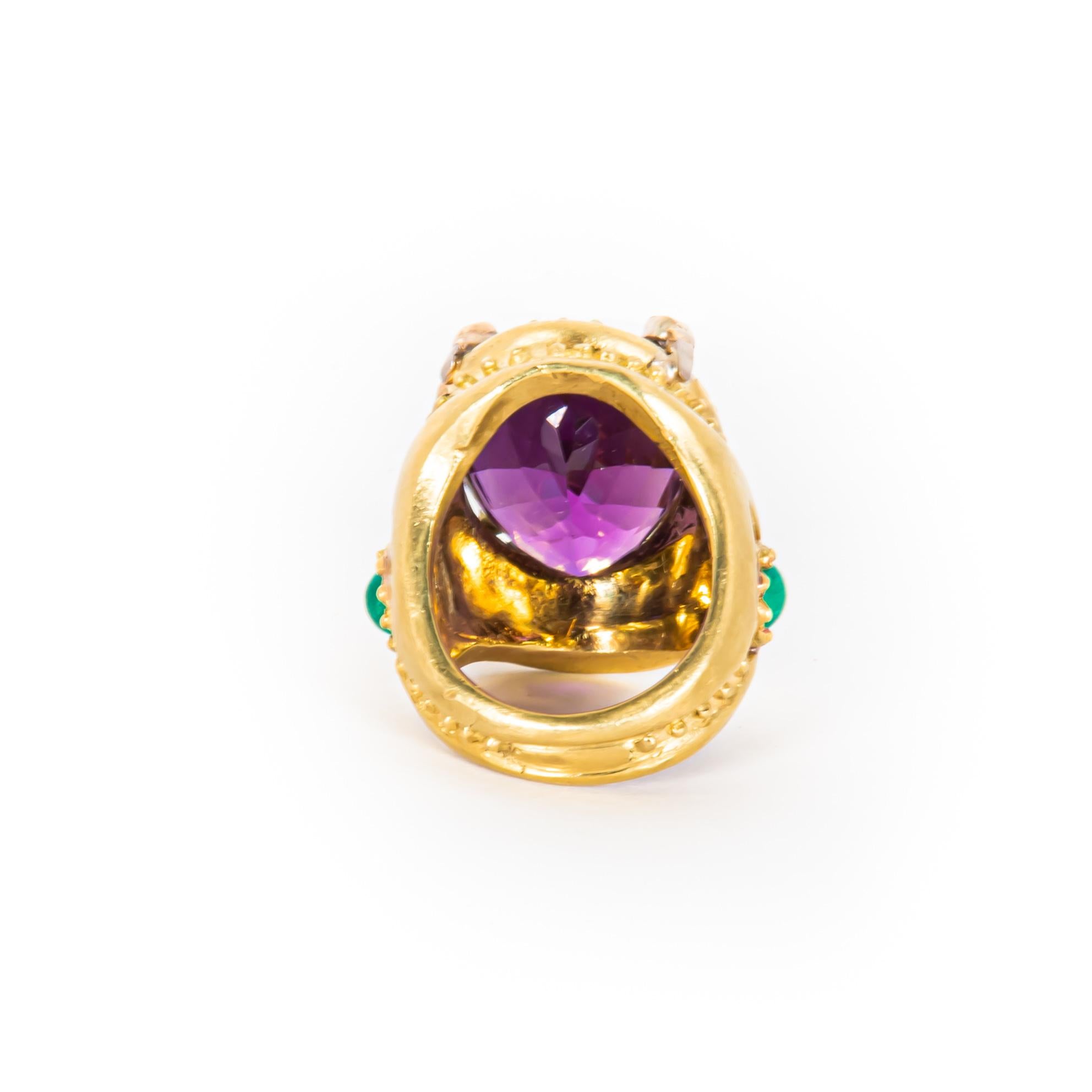 Artisan One of a Kind! Julia Boss 18K Oval Amethyst 22cts & Green Amethyst Diamond Ring For Sale