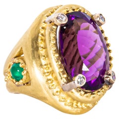 One of a Kind! Julia Boss 18K Oval Amethyst 22cts & Green Amethyst Diamond Ring