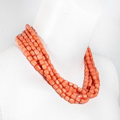One of a Kind! Julia Boss 18K Salmon Coral Bead 5 Strand Necklace 18K Clasp