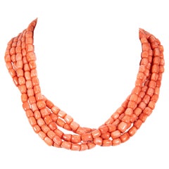 One of a Kind! Julia Boss 18K Salmon Coral Bead 5 Strand Necklace 18K Clasp