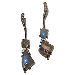 One of a Kind Labradorite 0.80 Karats Brown Diamonds Contemporary Earrings