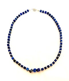 One-of-a-Kind Lapis Lazuli Cube Necklace - Blue Lapis & Stainless Steel Accents