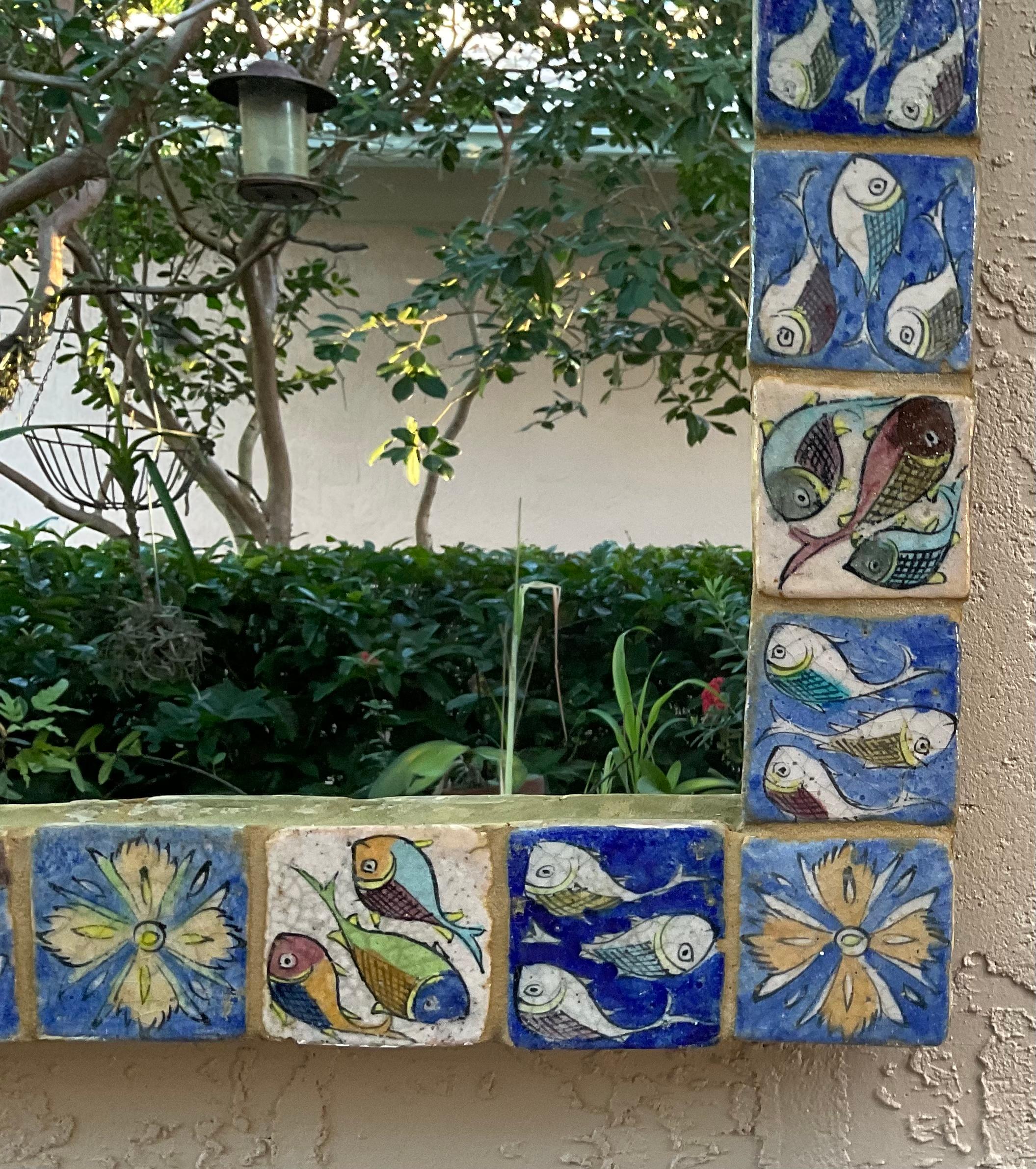 One of a Kind Large Hand Painted Ceramic Tile Mirror by Joseph Malekan 6