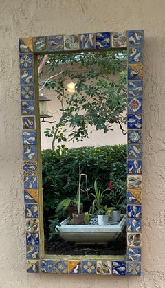 Grand miroir en céramique peint à la main, unique en son genre, par Joseph Malekan