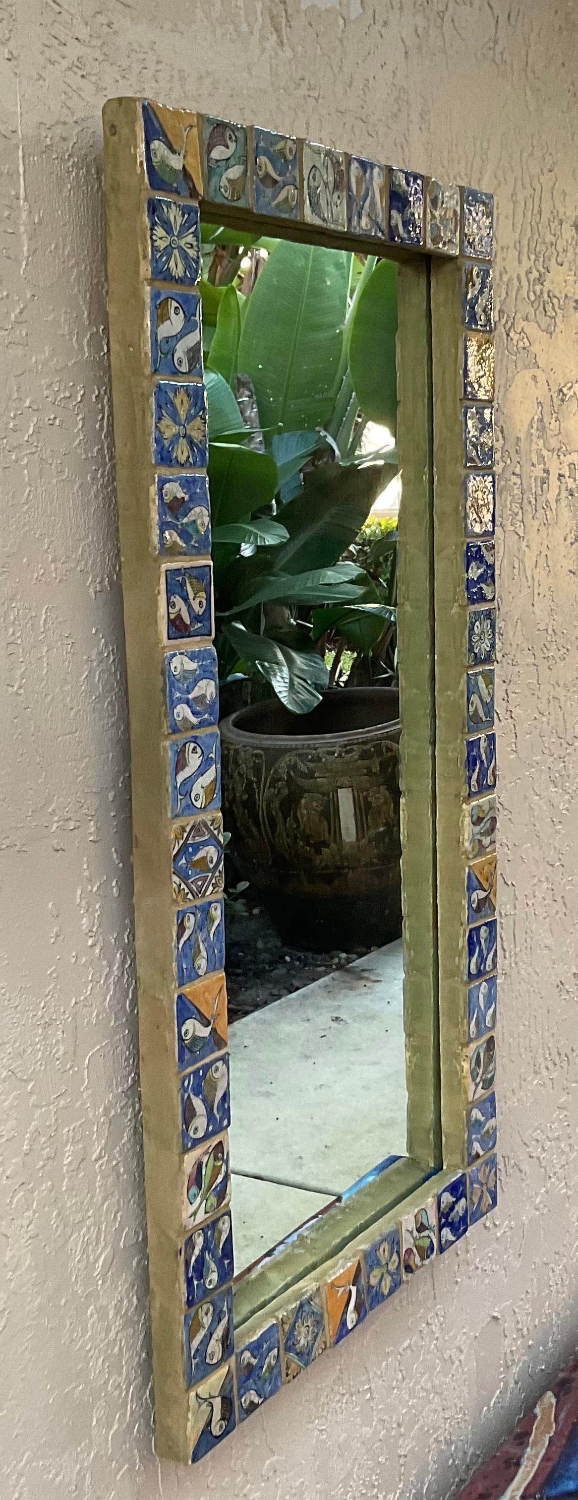 Contemporary One of a Kind Large Hand Painted Ceramic Tile Mirror by Joseph Malekan