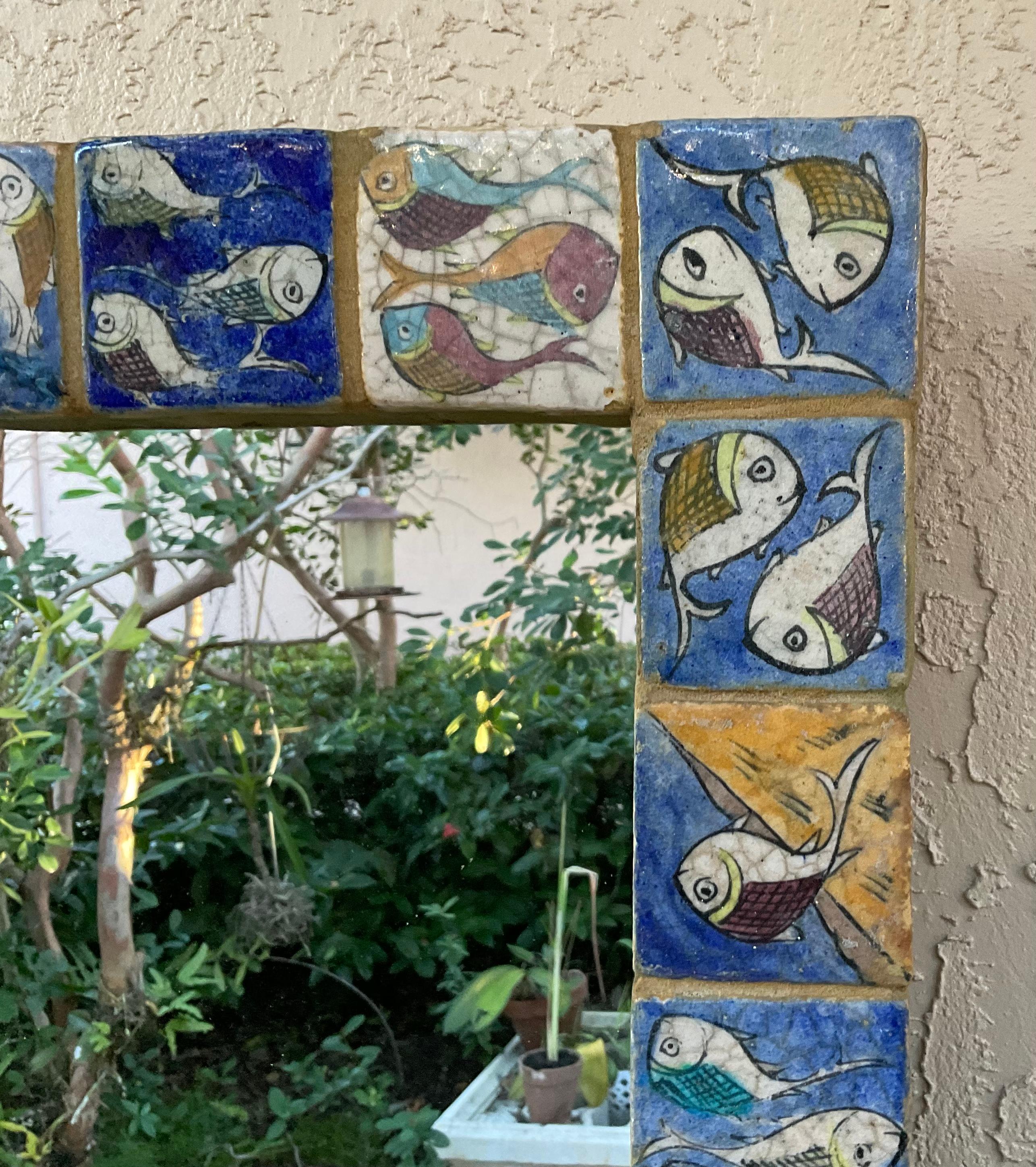 One of a Kind Large Hand Painted Ceramic Tile Mirror by Joseph Malekan 2