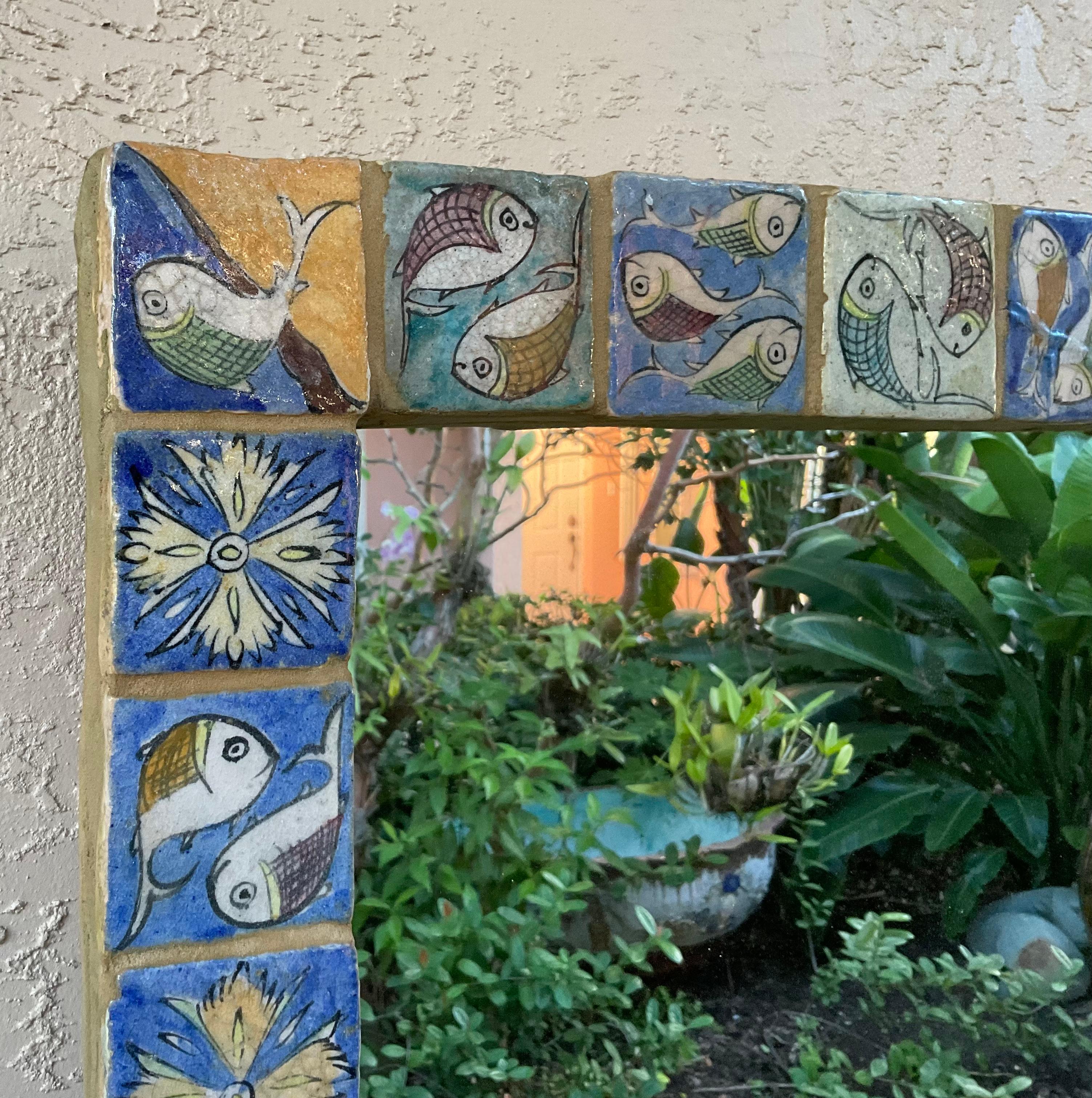 One of a Kind Large Hand Painted Ceramic Tile Mirror by Joseph Malekan 3