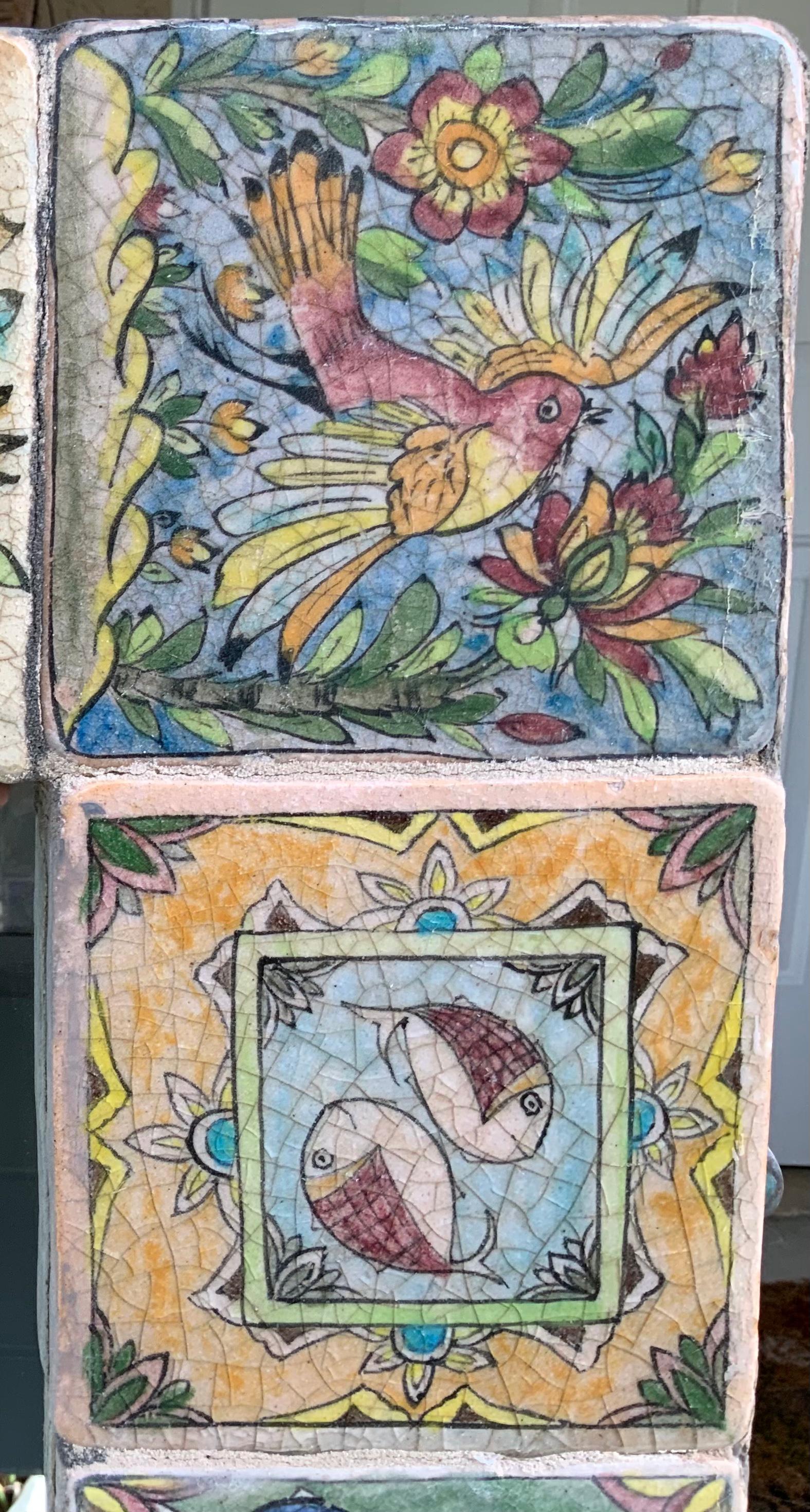 Contemporary One of a Kind Large Hand Painted Ceramic Tile Mirror For Sale