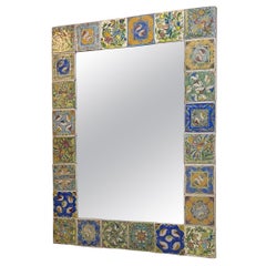 One of a Kind Large Hand Painted Ceramic Tile Mirror