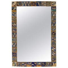 One of a Kind Large Hand Painted Ceramic Tile Mirror