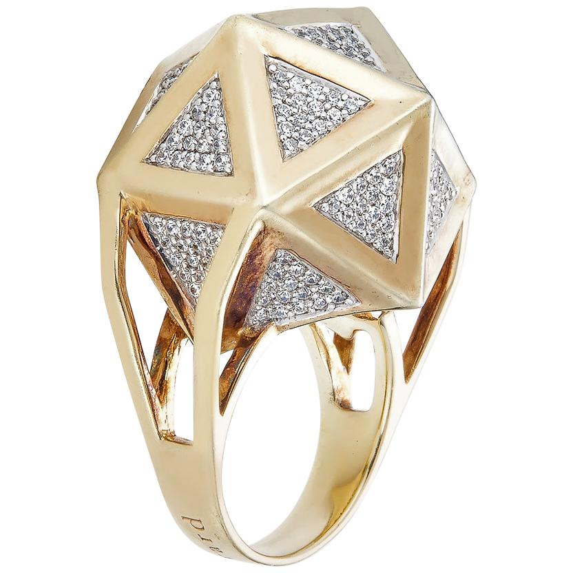 Anillo Único de Oro de 18 Kilates con Diamantes Blancos Icoso de Gran Tamaño