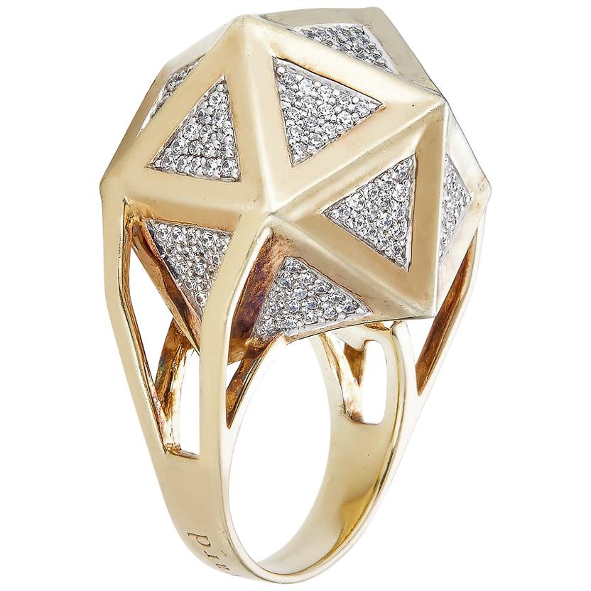 Einzigartiger großer Ring mit weißen Icoso-Diamanten aus 18 Karat Gold im Angebot