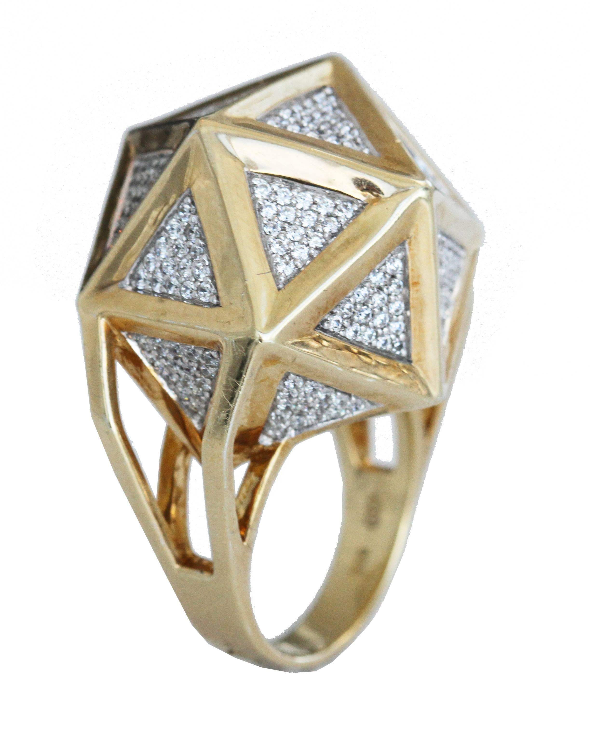 One of a Kind Large Icoso White Diamonds 18 Karat Gold Ring For Sale 3